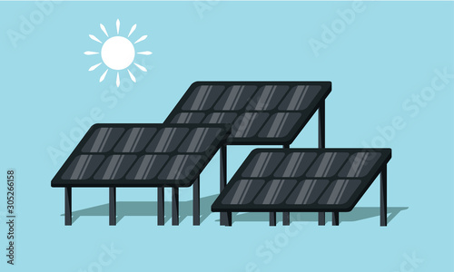 sun and solar panels isolated