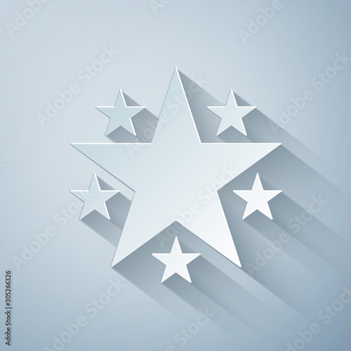 Paper cut Star icon isolated on grey background. Favorite, Best Rating, Award symbol. Paper art style. Vector Illustration © mingirov