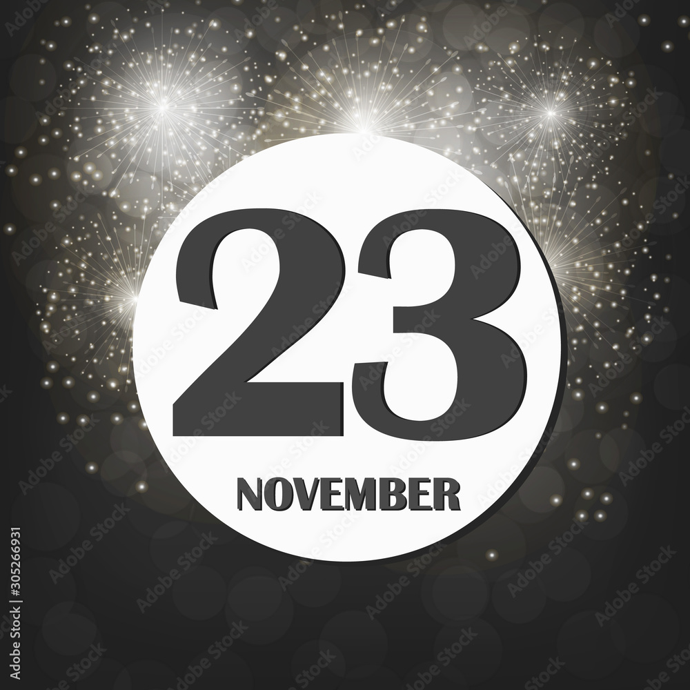 November 23 icon. For planning important day. Banner for holidays and special days with fireworks. November twenty third. Illustration.