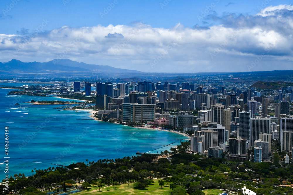 View Of The Waikiki Beaches In Hawaii, Honolulu