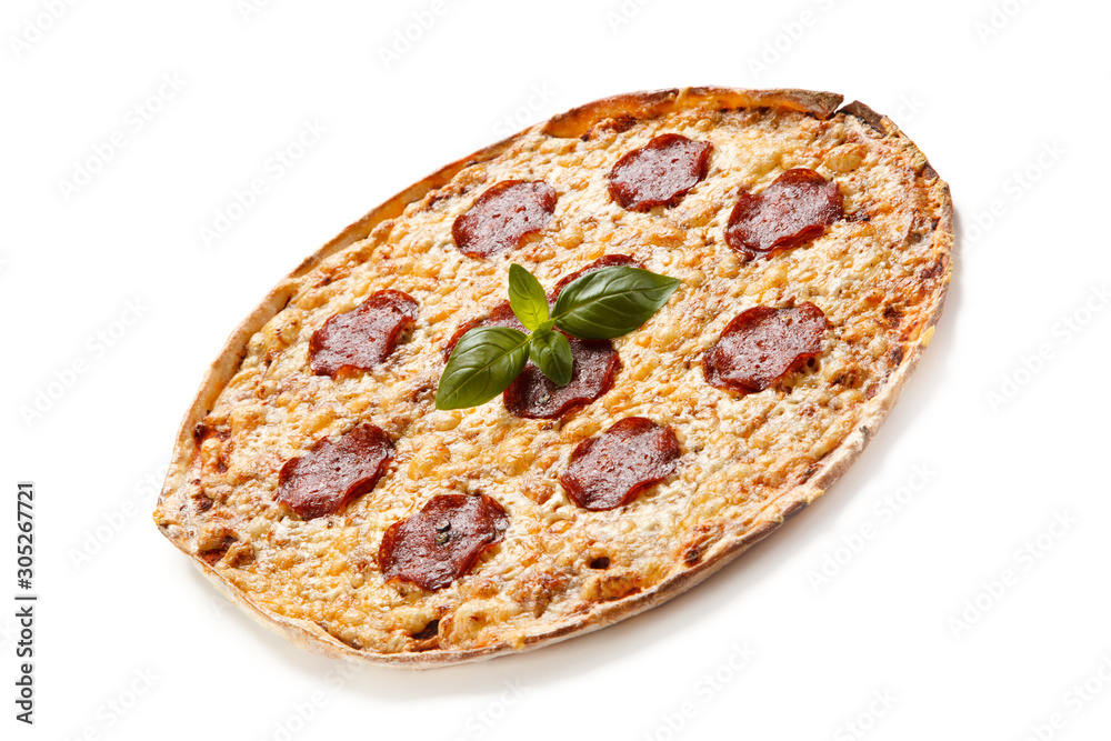 Pizza salami on white background