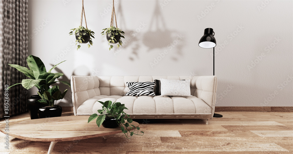 mock up contemporary living room decoration japanese style,designed minimal zen style.3d rendering - obrazy, fototapety, plakaty 