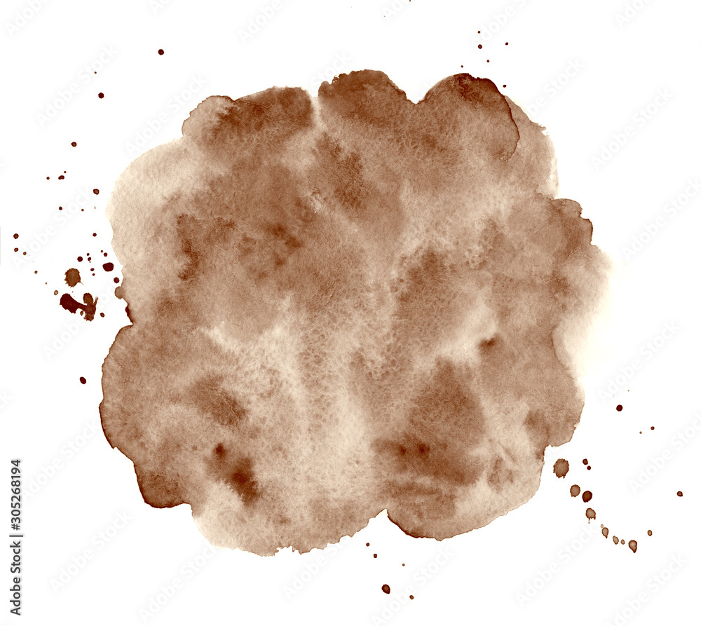 Coffee, chocolate brown color watercolor round background, text frame