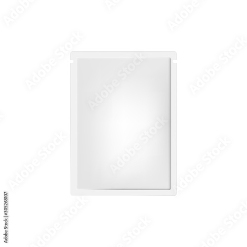 Paper vector sachet mockup isolated on white background. Package for sauces, cream, lotion, shampoo or perfume samples. Prooduct mock-up with copy space for branding. Beauty merchandise template.