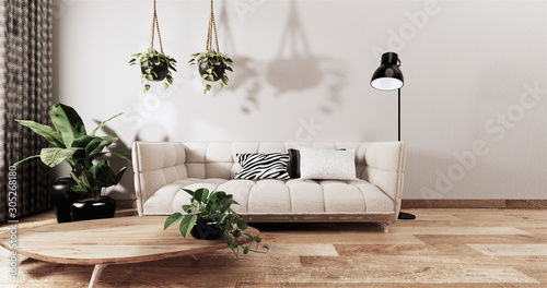 mock up contemporary living room decoration japanese style,designed minimal zen style.3d rendering photo