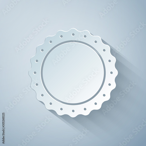 Paper cut Quality emblem icon isolated on grey background. Paper art style. Vector Illustration