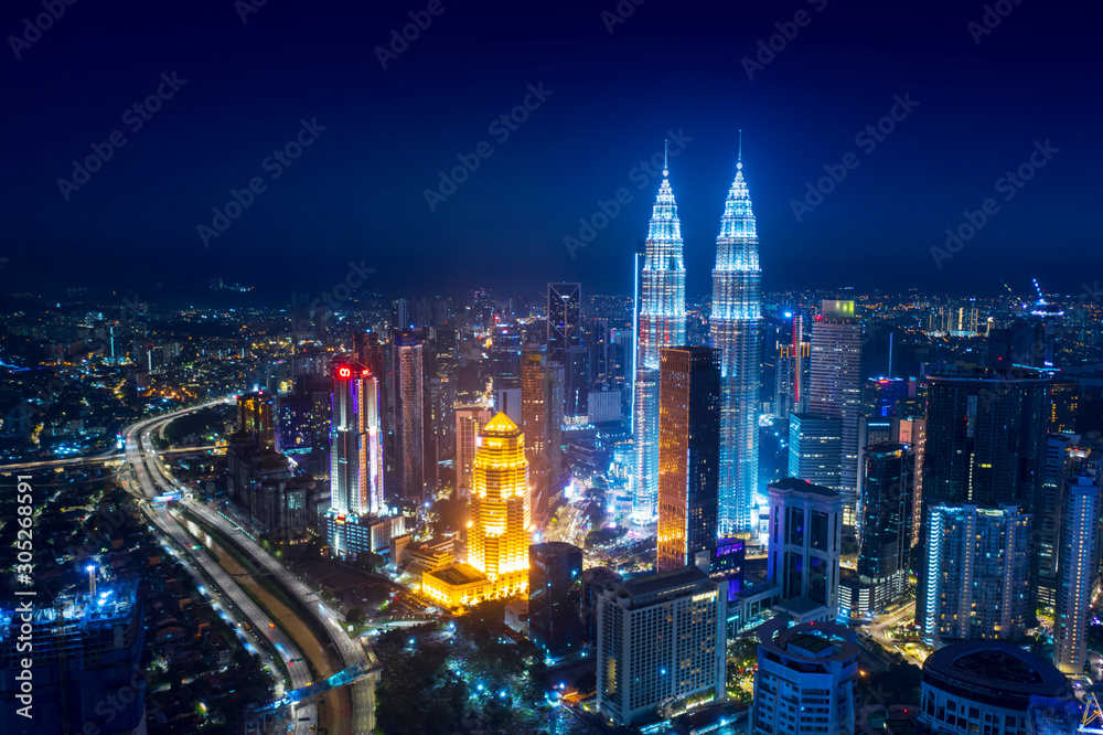 Petronas twin towers and highway in Kuala Lumpur