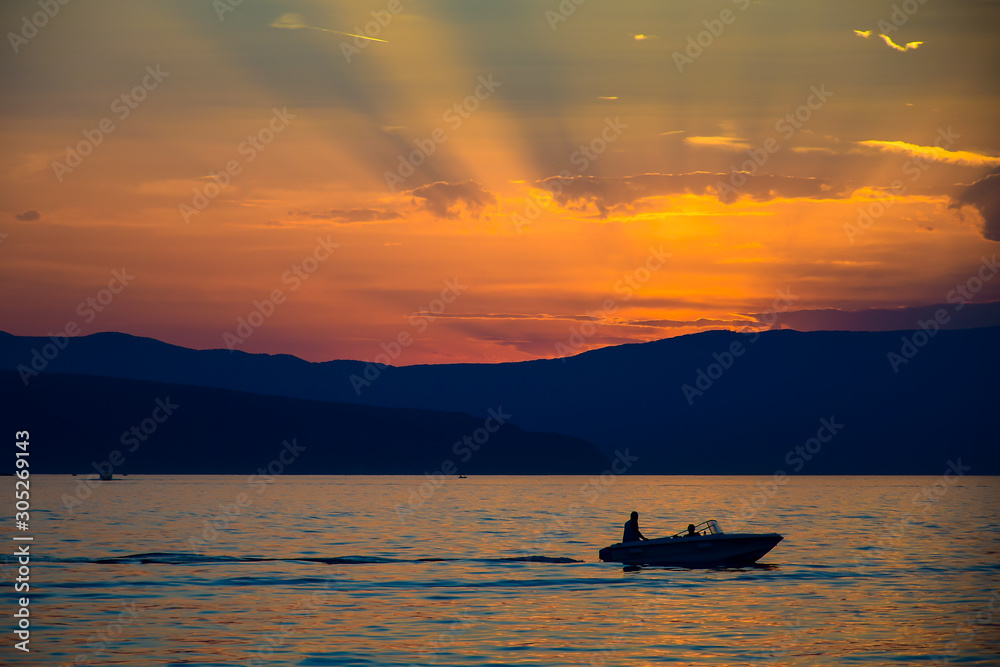Sunset at sea in Croatia.