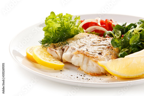 Fish dish - fried fish fillet with vegetables