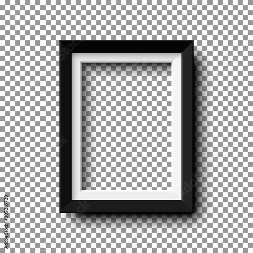 Realistic vertical picture frame isolated on transparent background.