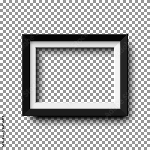 Realistic horizontal picture frame isolated on transparent background.