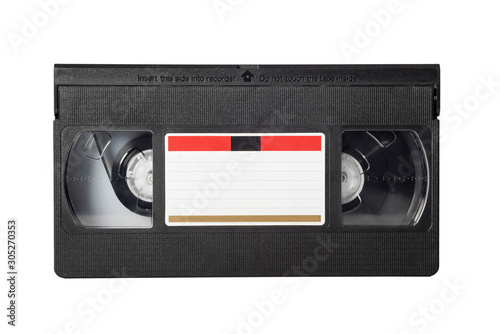 VHS video tape isolated on white background. Close-up