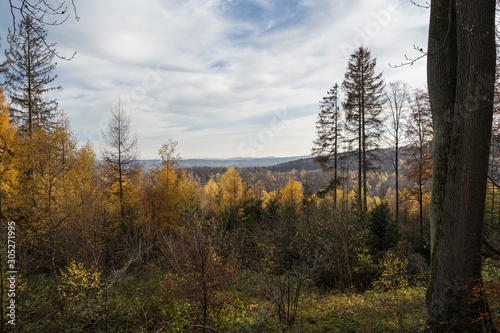 View over a autumnal Landscape in the late afternoon.