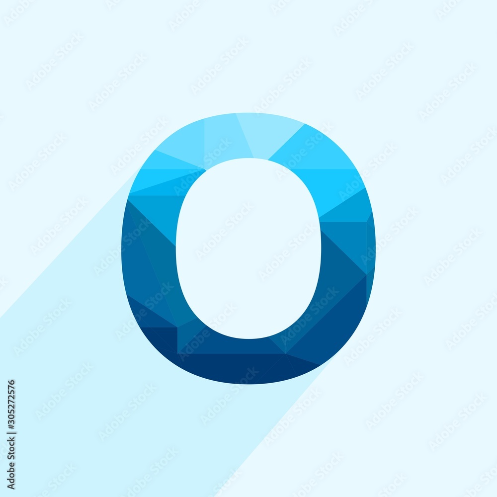 Blue vector polygon letter O with long shadow. Abstract low poly illustration of flat design. Blue vector polygon letter O with long shadow. Abstract low poly illustration of flat design.