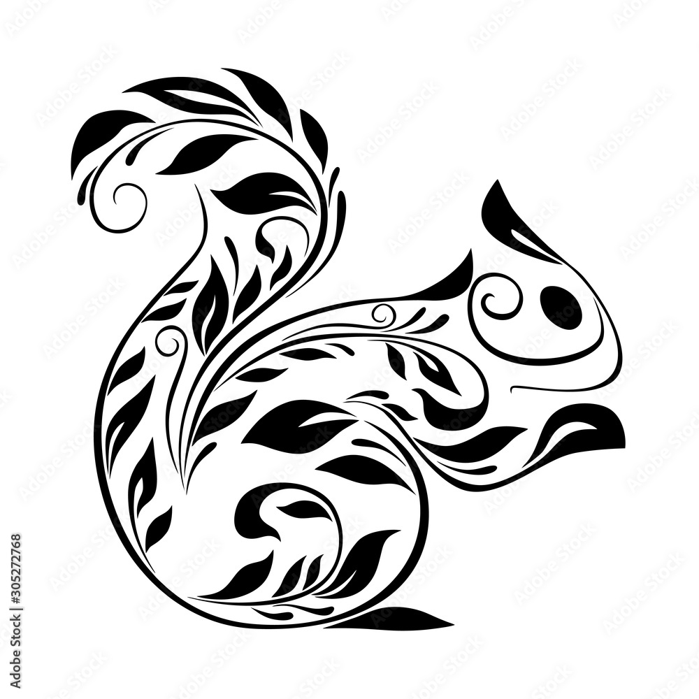 Squirrel logo with decorative leaves ornament Squirrel logo with decorative leaves ornament