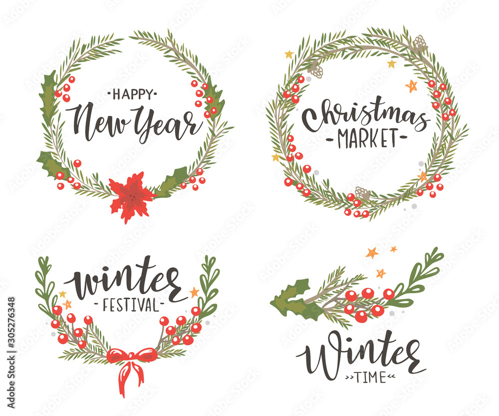 Fototapeta premium Christmas wreaths on a white background