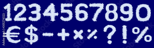 Set of numbers and signs of snow and ice