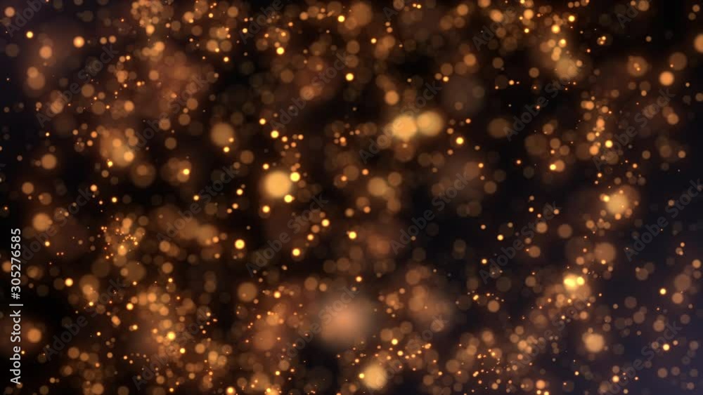 Gold particles animation pulsing and spinning with bokeh on black. 4k