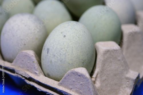 View of Chinese preserved blue century duck eggs at a market in Australia