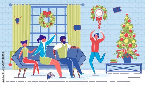 Happy Family Play Charades Game on Christmas Eve