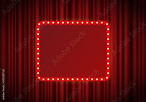 Theater performance banner, talent day festival curtain chalkboard vector illustration Vector stock illustration. A theater stage with a red curtain.