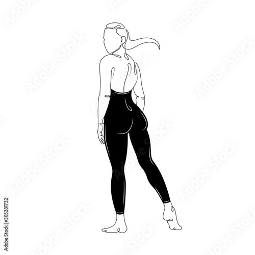 Fototapeta Naklejka Na Ścianę i Meble -  line minimalism doodle lovely girl in a swimsuit