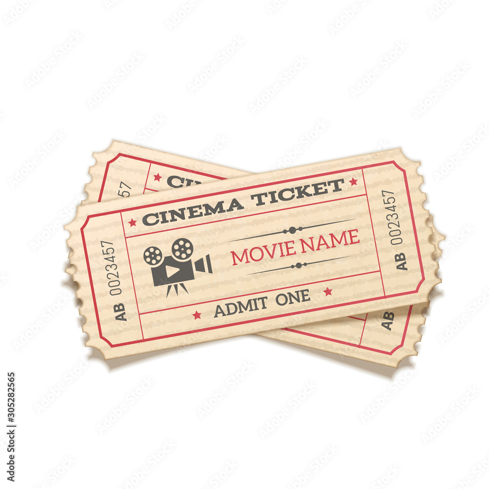 Realistic crossed pair retro cinema tickets isolated on white background Realistic crossed pair retro cinema tickets isolated on white background