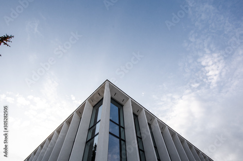 Architectural background. Modern white concrete arched composition in perspective. Semicircular shapes. 