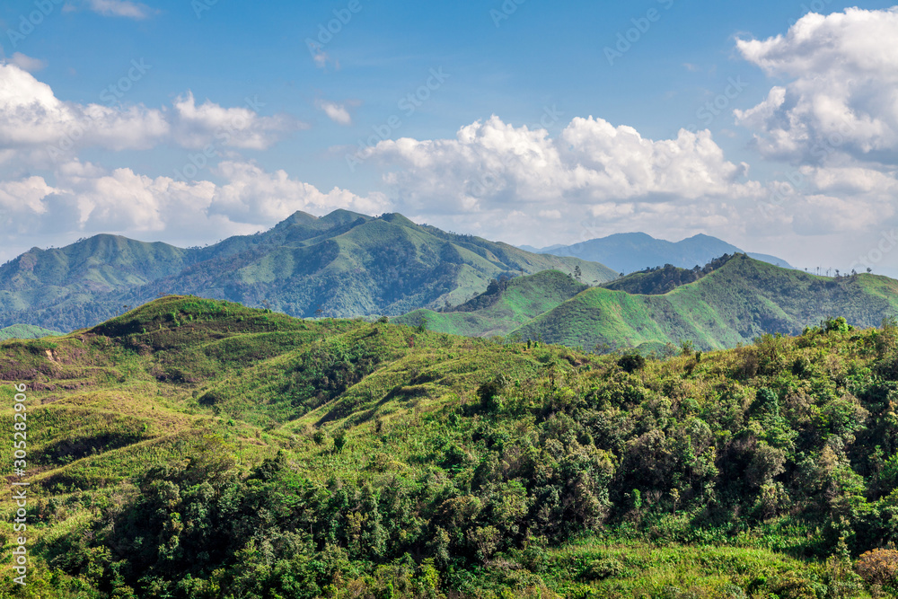 Scenic Landscape View of Tropical Mountain at Thong Pha Phum, Thamakham, Kanchanaburi, Thailand