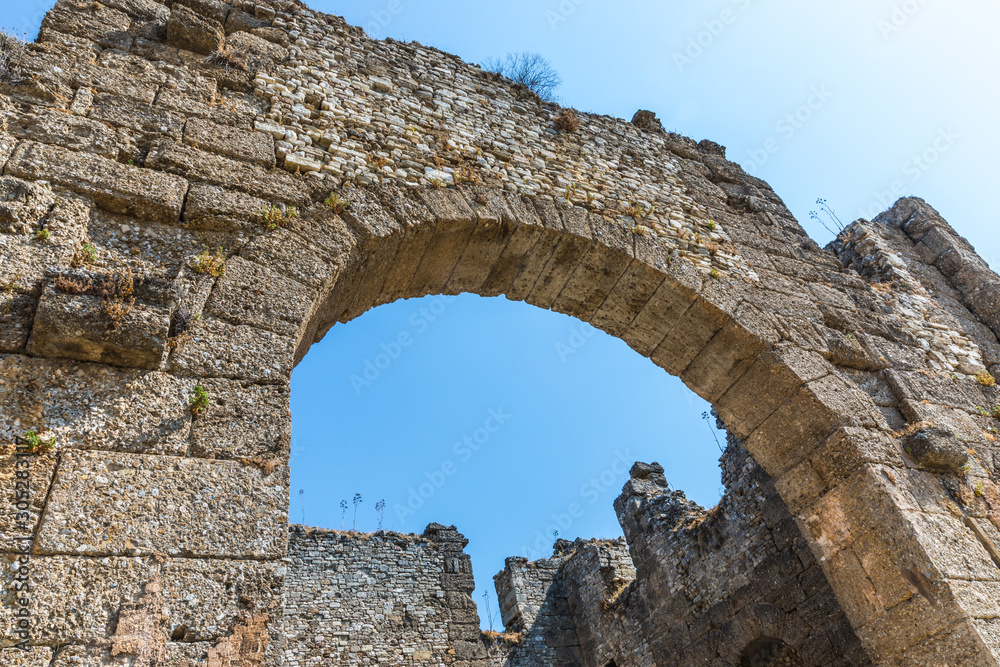 Aspendos or Aspendus, an ancient Greco-Roman city in Antalya province of Turkey. The Basilica Aspendos or Aspendus, an ancient Greco-Roman city in Antalya province of Turkey. The Basilica