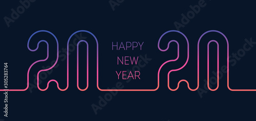 Invitation to the new year party 20 20. Cover of calendar with orginal neon inscription 2020. Poster template. Modern Gradiet. Vector. photo