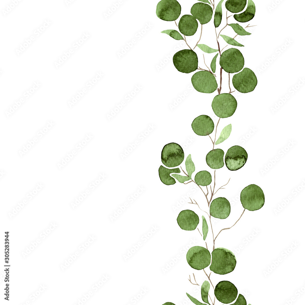 Obraz premium Seamless border with green leaves. Border for wedding. Leaves pattern on white background. 