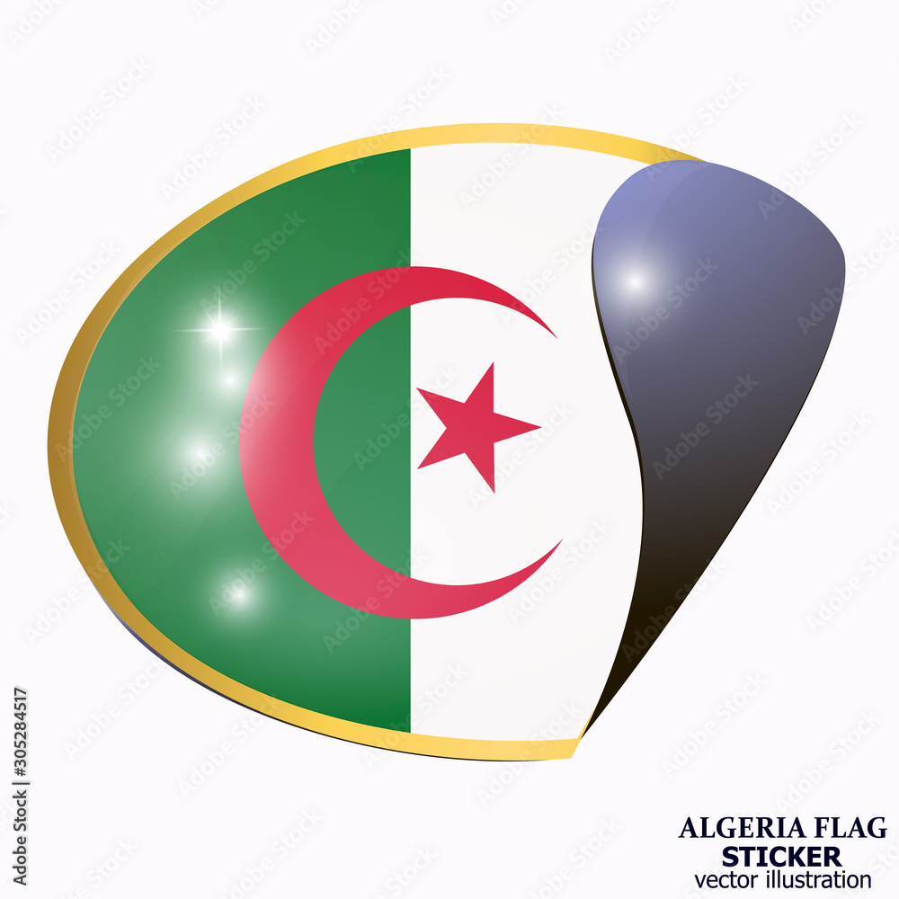 Bright button with flag of Algeria. Happy Algeria day background. Bright sticker with flag. Vector illustration. Bright button with flag of Algeria. Happy Algeria day background. Bright sticker with flag. Vector illustration.
