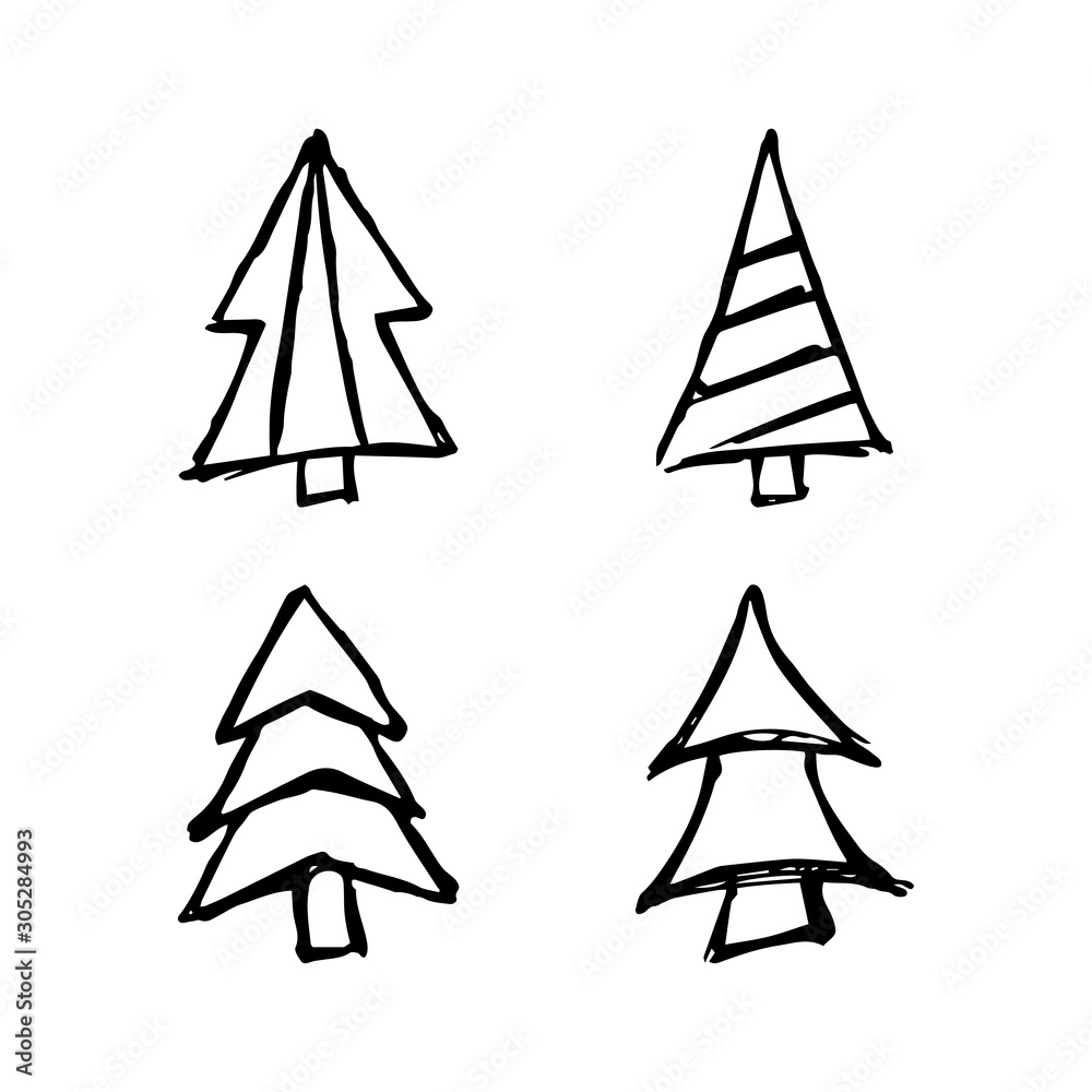 Obraz premium Hand drawn Christmas trees