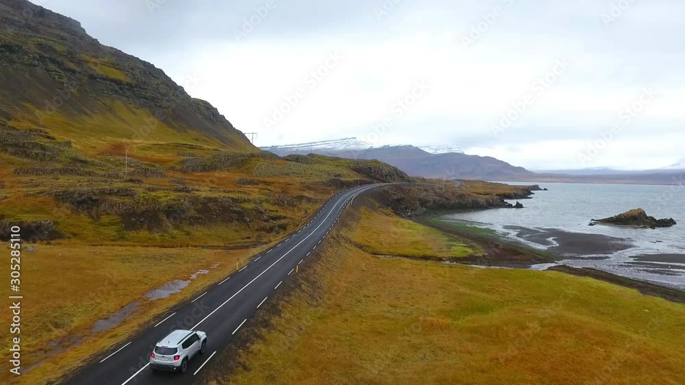 VIK, ICELAND - october 03, 2018: Jeep RENEGADE Unlimited four wheel drive vehicle being used on terrain in Iceland VIK, ICELAND - october 03, 2018: Jeep RENEGADE Unlimited four wheel drive vehicle being used on terrain in Iceland