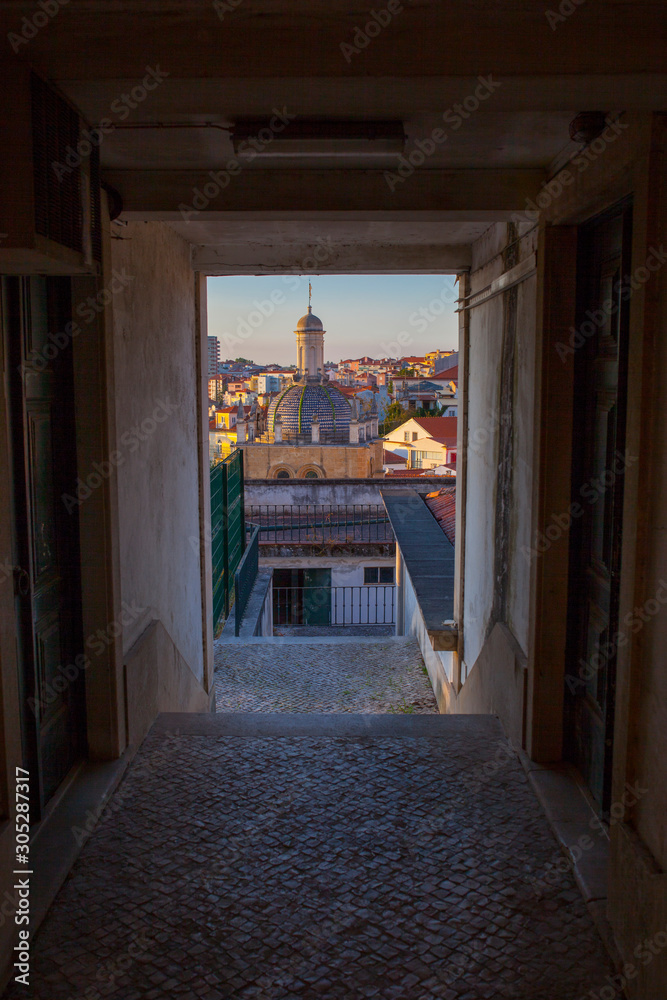 viewpoint door at sunset, Coimbra, Portugal viewpoint door at sunset, Coimbra, Portugal