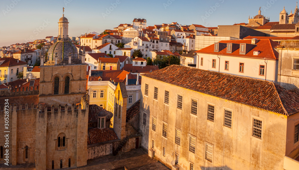 Coimbra uptown at sunset from viewpoint, Portugal