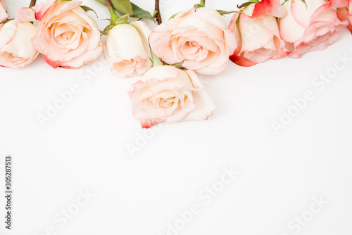 Rose border floral flat lay
