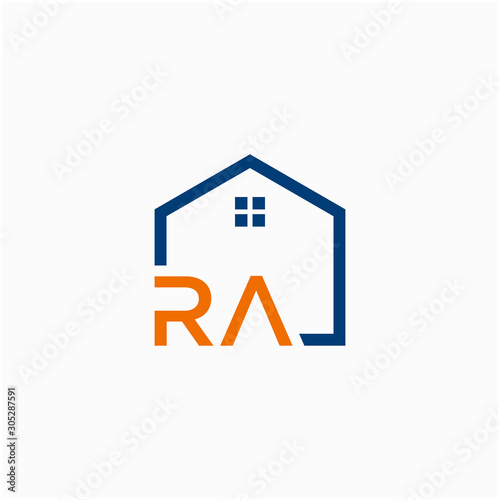letter RA with Line House Real Estate Logo. home initial R A concept. Construction logo template, Home and Real Estate icon. Housing Complex Simple Vector Logo Template. - vector