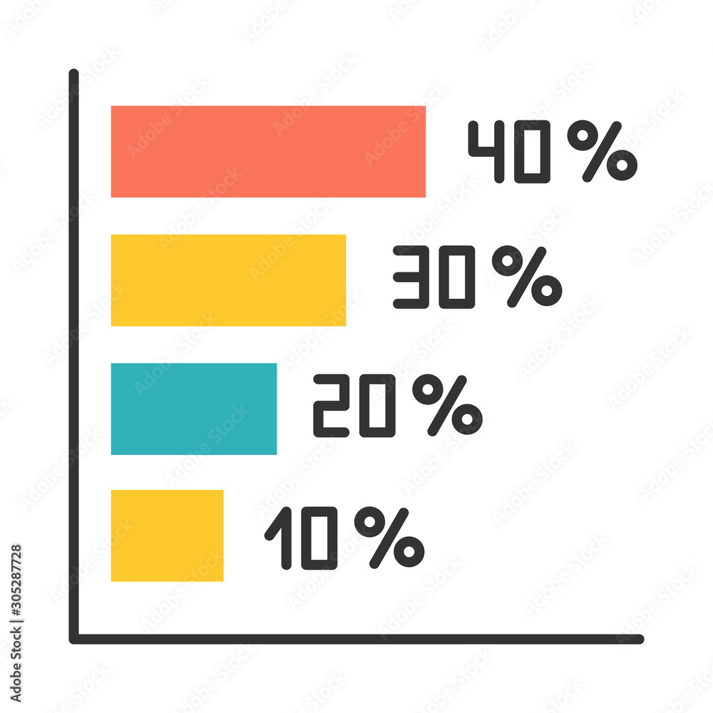 Horizontal histogram color icon. Rising interest rate chart. Increasing ...
