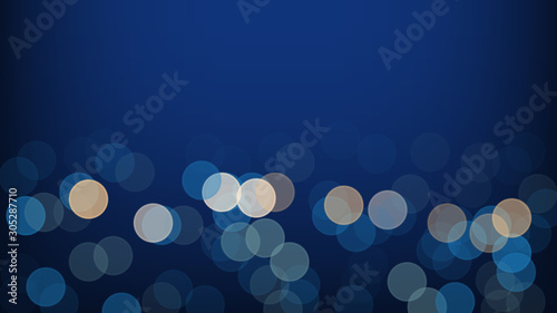 Abstract blurred bokeh light on dark blue background, vector illustration