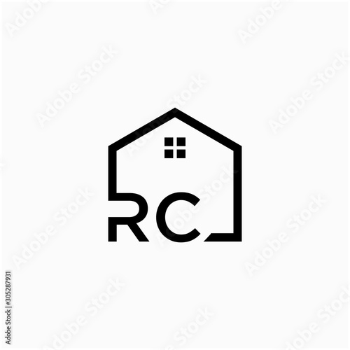 letter RC with Line House Real Estate Logo. home initial R C concept. Construction logo template, Home and Real Estate icon. Housing Complex Simple Vector Logo Template. - vector