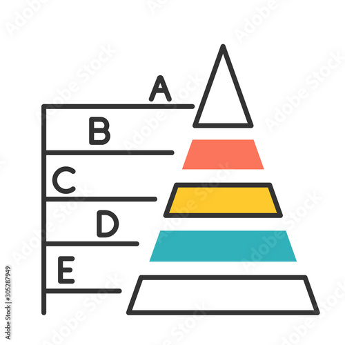 Pyramid graph color icon. Information hierarchy chart. Data connection presentation. Business model visualisation. Economic presentation. Financial report and research. Isolated vector illustration