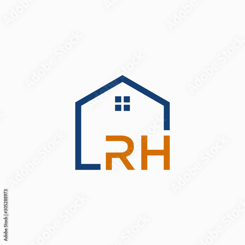 letter RH with Line House Real Estate Logo. home initial R H  concept. Construction logo template, Home and Real Estate icon. Housing Complex Simple Vector Logo Template. - vector