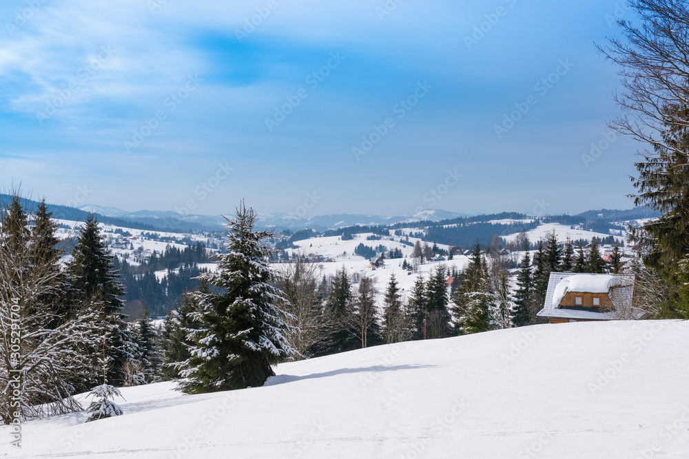 Winter scenery in the sunny day with blue sky. Mountain landscape, Slovakia, Europe Winter scenery in the sunny day with blue sky. Mountain landscape, Slovakia, Europe