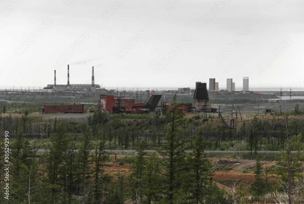 Norilsk Mining and Metallurgical Plant, Norilsk, Russia. Several separate plants and poisonous nature are visible. Norilsk Mining and Metallurgical Plant, Norilsk, Russia. Several separate plants and poisonous nature are visible.