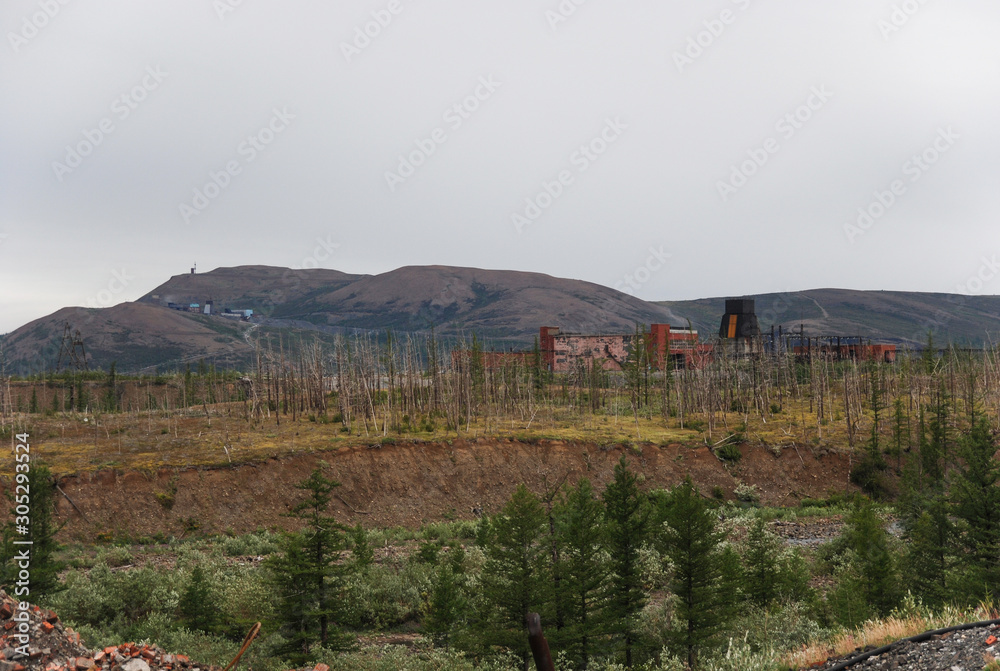 An abandoned mine in which nickel, copper, platinum, gold, cobalt, palladium and other rare components were mined. Visible poisonous nature. An abandoned mine in which nickel, copper, platinum, gold, cobalt, palladium and other rare components were mined. Visible poisonous nature.
