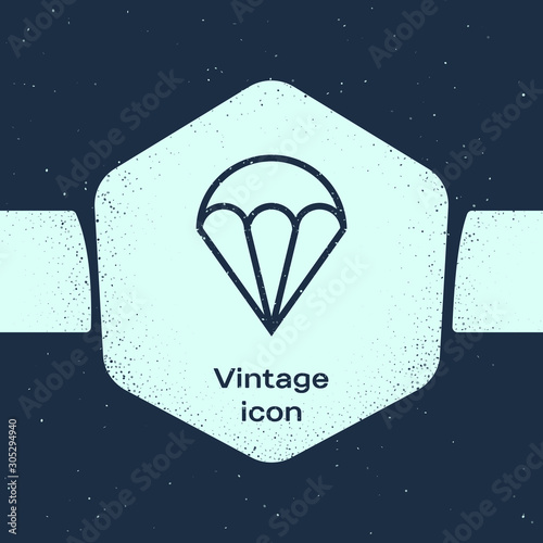Grunge line Parachute icon isolated on blue background. Extreme sport. Sport equipment. Monochrome vintage drawing. Vector Illustration