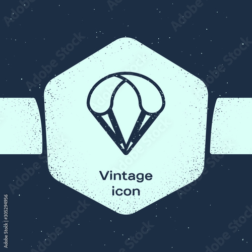 Grunge line Parachute icon isolated on blue background. Extreme sport. Sport equipment. Monochrome vintage drawing. Vector Illustration