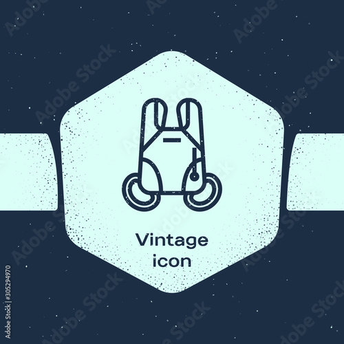 Grunge line Parachute icon isolated on blue background. Extreme sport. Sport equipment. Monochrome vintage drawing. Vector Illustration
